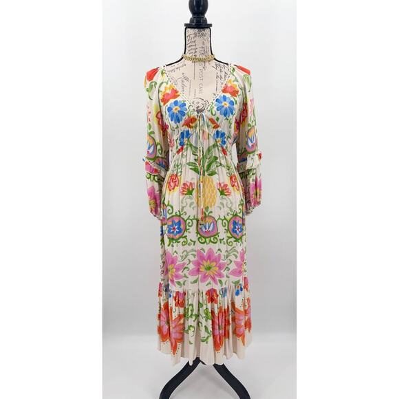 B58 FARM Rio Pineapple Floral Maxi Dress Small Boho Resort Vacation Tropical - Picture 4 of 10